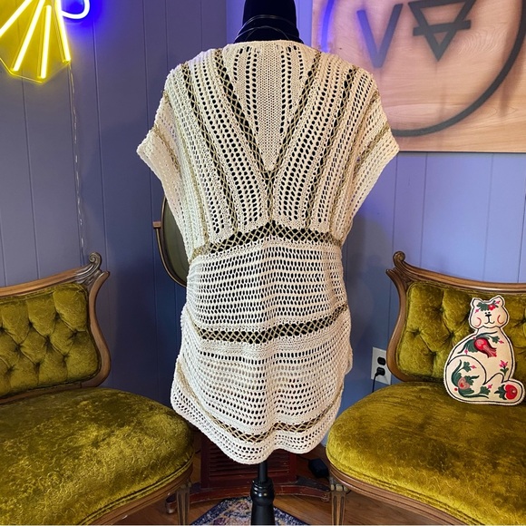 Vintage Y2K Bebe Crochet V Neck Short Sleeved Cover Up Mini Dress Size S/M - Picture 5 of 7